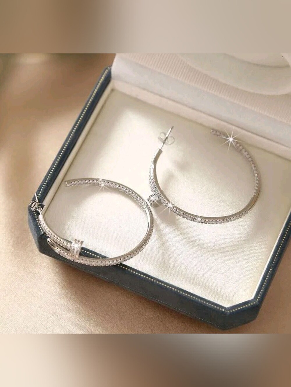 White Rhodium Crystal Hoop Earrings